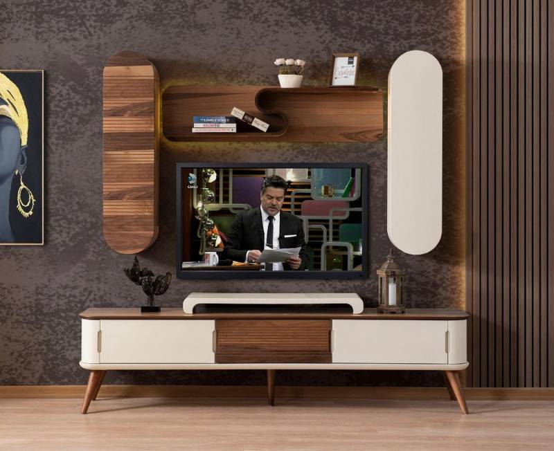 JVmoebel Lowboard Wohnwand rtv tv ständer Sideboard Lowboard Holz Beige Luxus Wohnwände (1 St., TV Ständer), Made in Europa von JVmoebel