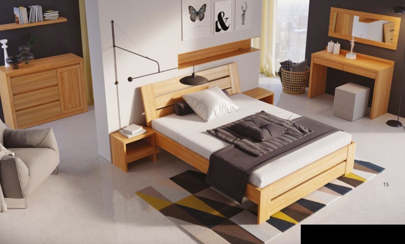 JVmoebel Massivholzbett, Holzbett Echtes Betten Schlafzimmer Hotel Stil Massive Möbel von JVmoebel