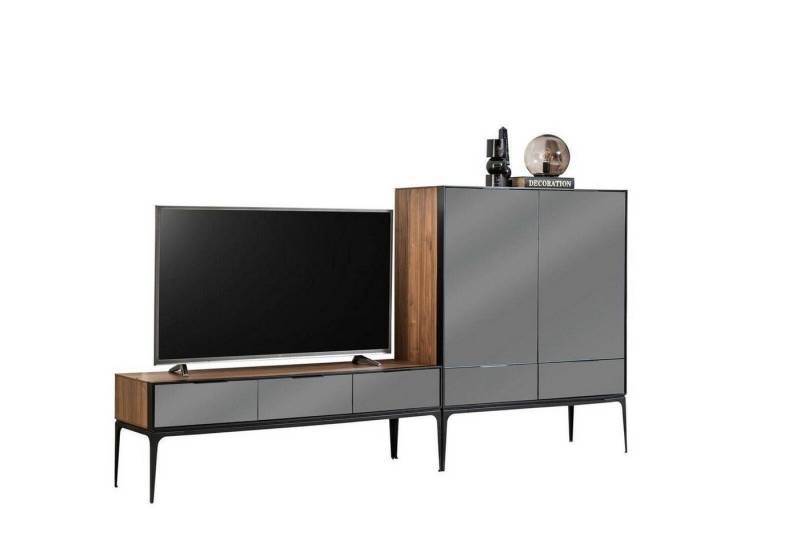 JVmoebel Mediawand Wohnzimmer Fernseher Lowboard mit Highboard RTV set Wohnwand Neu (2 St., 1x Seitenschrank + 1x TV-Ständer), Made in Europa von JVmoebel