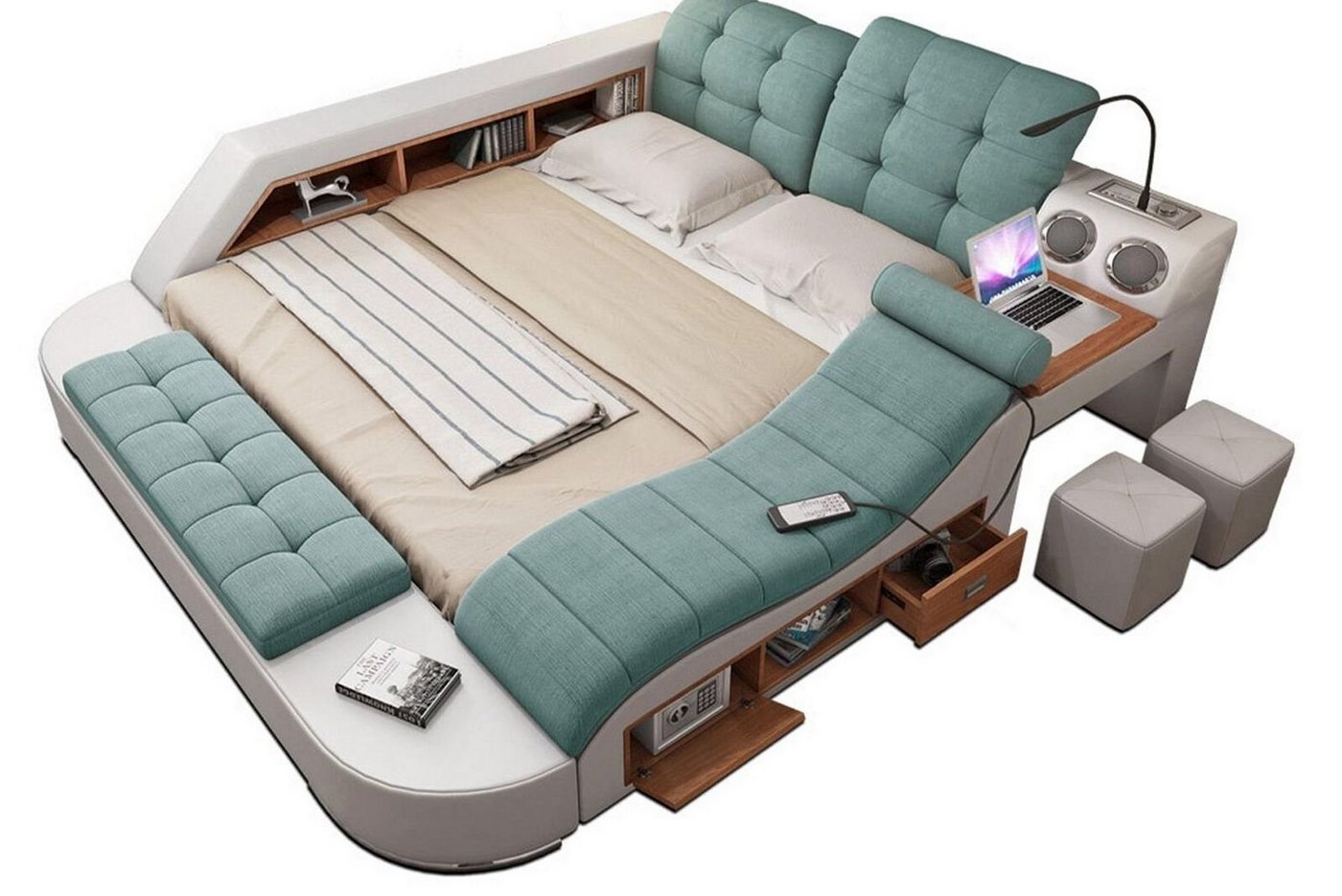 JVmoebel Multimediabett Chesterfield Doppel Luxus Design Bett 180x200 Multifunktionsbett Neu (1-tlg., 1x Bett ohne Couchtisch), Made in Europa von JVmoebel