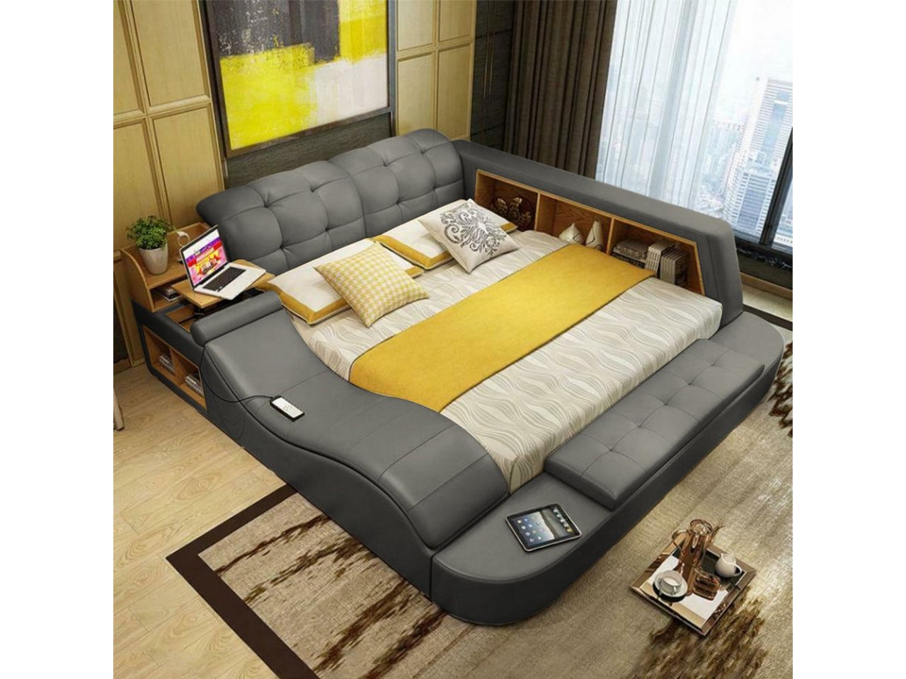 JVmoebel Multimediabett Designer Multimediabett Doppelbett Luxus Leder Funktionsbett Sofort (1-tlg), Made in Europa von JVmoebel