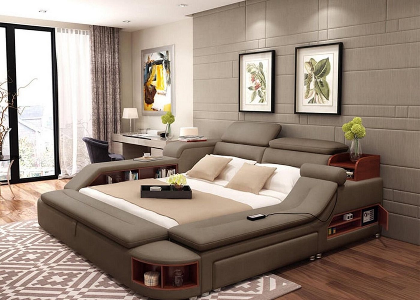 JVmoebel Multimediabett Multifunktion Bett Doppelbetten Modernes Bettgestell Betten 180x200cm (1-tlg., 1x Bett), Made in Europa von JVmoebel