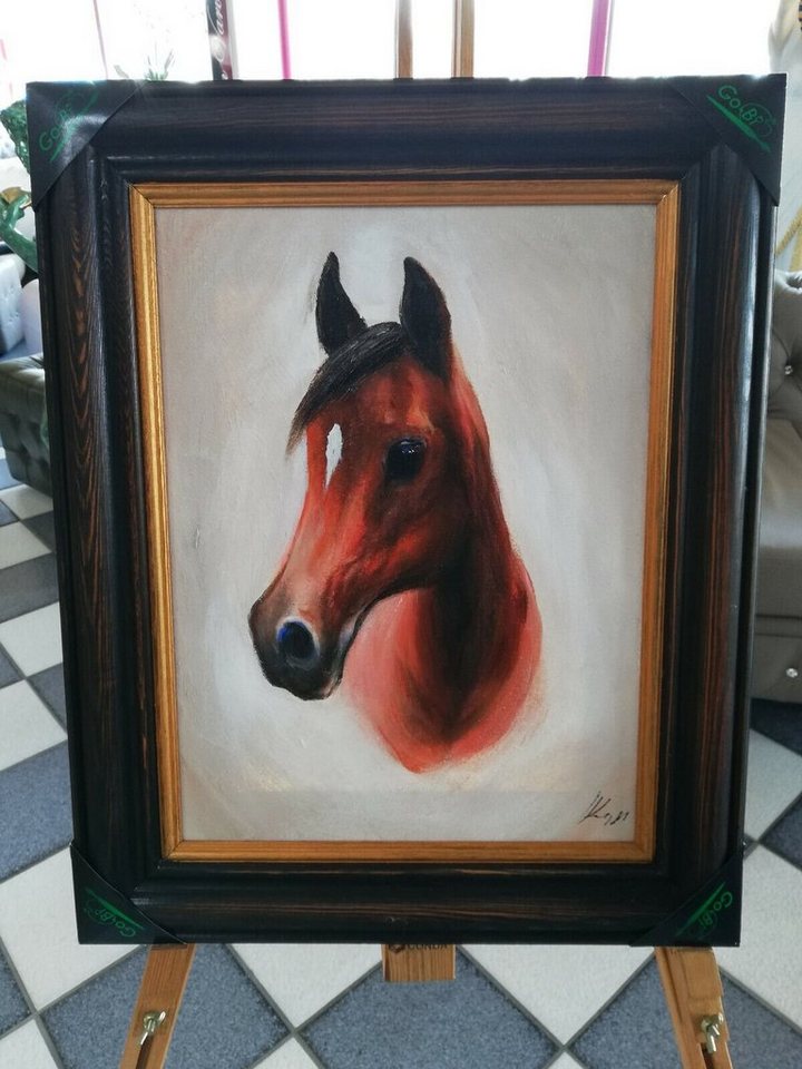 JVmoebel Ölbild Ölbild Gemälde Bilder Bild Handgemalt Öl mit Rahmen Pferd SOFORT, (1 St) von JVmoebel