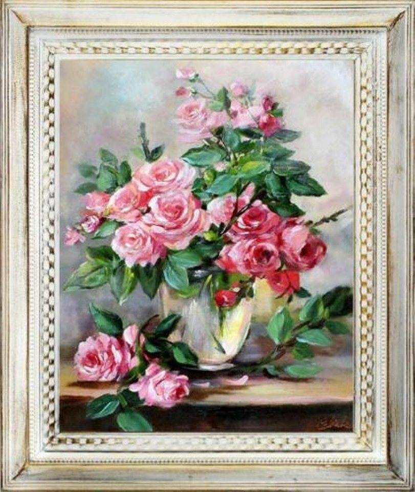JVmoebel Ölbild Roses - Blumen Pflanzen Bild Bilder Gemälde Ölbilder Rahmen Sofort, (1 St) von JVmoebel