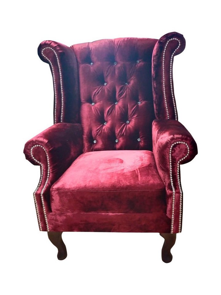 JVmoebel Ohrensessel, Ohrensessel Chesterfield Sessel Samt Rot Couch 1 Sitzer Modern Neu von JVmoebel