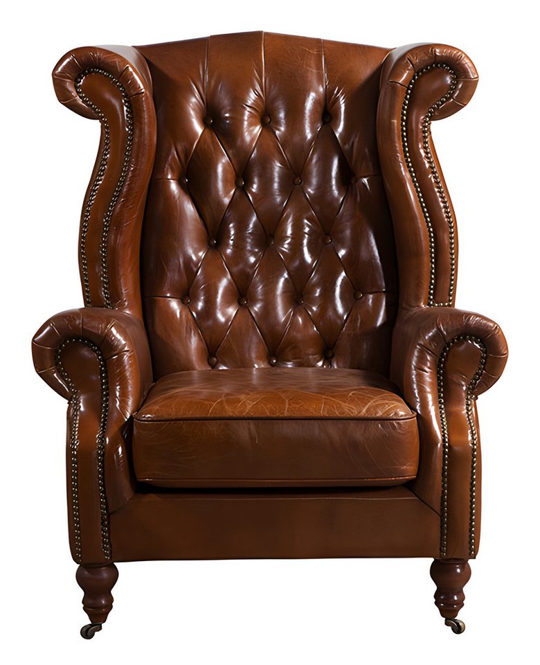 JVmoebel Ohrensessel Brauner Chesterfield Ohrensessel aus hochwertigem Material (1-St), Made in Europe von JVmoebel