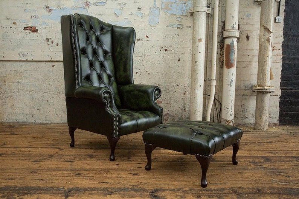 JVmoebel Ohrensessel Chesterfield Grüner Ledersessel für Entspannung und TV Genuss, Made in Europa JVmoebel Ohrensessel Chesterfield Grüner Ledersessel für Entspannung und TV Genuss, Made in Europa von JVmoebel