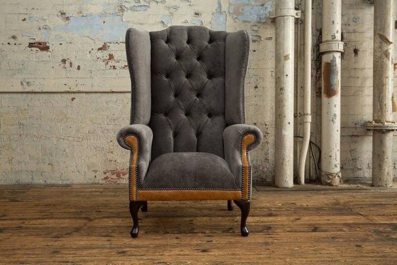 JVmoebel Ohrensessel Chesterfield Sofa 3-Sitzer Textil Leder für das Wohnzimmer, Made in Europa von JVmoebel