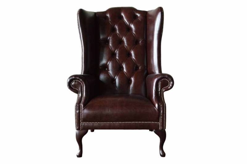 JVmoebel Ohrensessel HANDGEFERTIGTER VINTAGE DUNKELBRAUN LEDER HOHER RÜCKEN CHESTERFIELD von JVmoebel