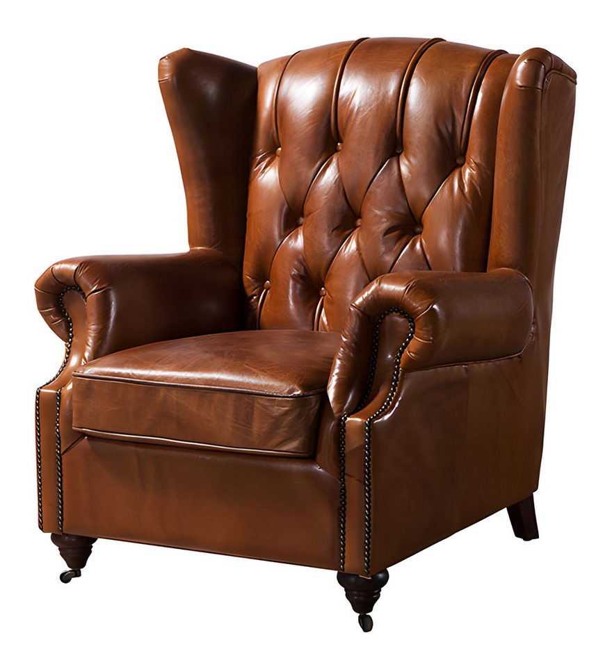 JVmoebel Ohrensessel Ohrensessel Chesterfield Braun – Retro Chic aus hochwertigem Material (1-St), Made in Europe von JVmoebel