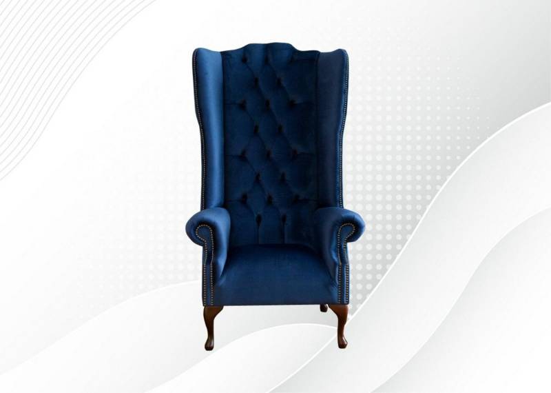 JVmoebel Ohrensessel Samt Lounge Sessel Chestefield Stuhl Polster Couch Blau, Made in Europa von JVmoebel