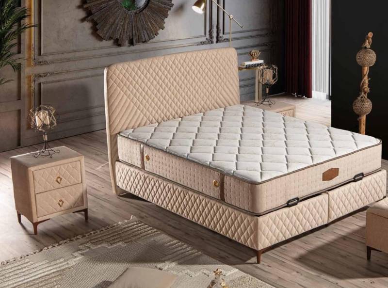 JVmoebel Polsterbett Beige Textil-Holz Bett mit Matratze modern und komfortabel, Made in Europe JVmoebel Polsterbett Beige Textil-Holz Bett mit Matratze modern und komfortabel, Made in Europe von JVmoebel