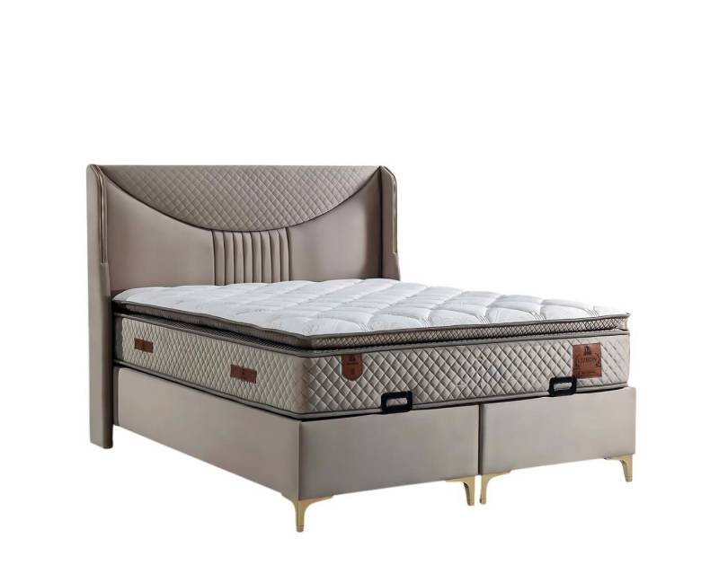 JVmoebel Polsterbett Beiges Holz-Bett mit Matratze im modernen Stil für Ihr Schlafzimmer (Bett mit Matratze), Made in Europe von JVmoebel