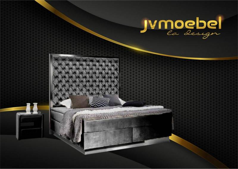 JVmoebel Polsterbett Chesterfield Boxspringbett Grau Textil Möbel für das Schlafzimmer, Made in Europa von JVmoebel