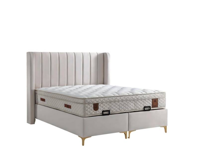 JVmoebel Polsterbett Elegantes Bett mit Matratze aus Textil in Beige (Bett mit Matratze), Made in Europe von JVmoebel