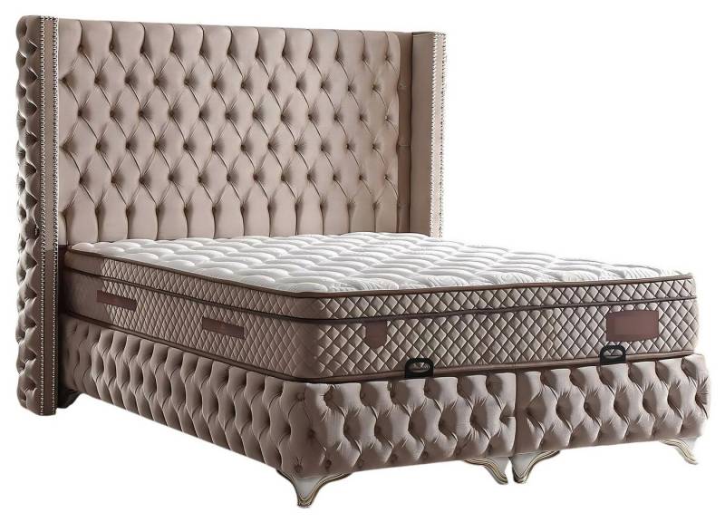 JVmoebel Boxspringbett Elegantes Bett mit Matratze aus Textil in Beige (Bett mit Matratze), Made in Europa von JVmoebel