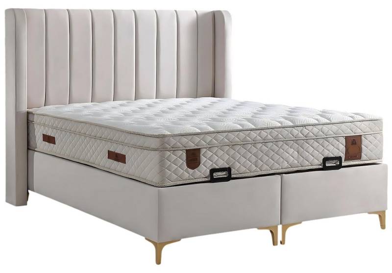 JVmoebel Boxspringbett Elegantes Bett mit Matratze aus Textil in Beige (Bett mit Matratze), Made in Europa von JVmoebel