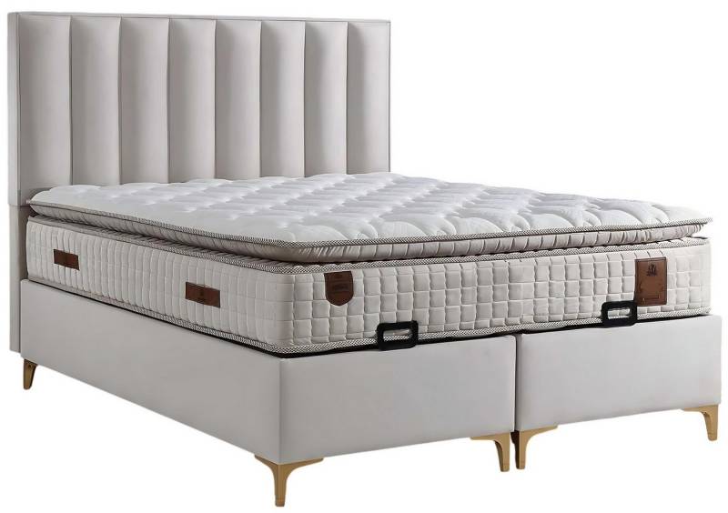 JVmoebel Boxspringbett Elegantes Bett mit Matratze aus Textil in Beige (Bett mit Matratze), Made in Europa von JVmoebel