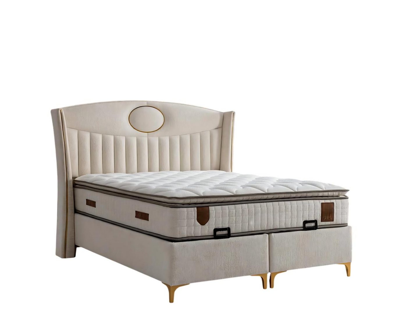 JVmoebel Polsterbett Elegantes Bett mit Matratze in Beige aus Textil und Holz (Bett mit Matratze), Made in Europe von JVmoebel