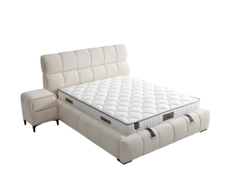 JVmoebel Polsterbett Elegantes Blaues Bett mit Matratze aus Textil und Holz (Bett mit Matratze), Made in Europe von JVmoebel