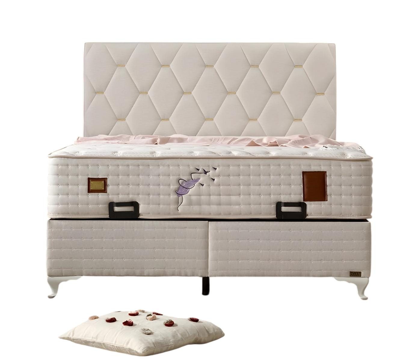 JVmoebel Polsterbett Elegantes Weißes Bett mit Matratze aus Textil und Holz, Made in Europe JVmoebel Polsterbett Elegantes Weißes Bett mit Matratze aus Textil und Holz, Made in Europe von JVmoebel