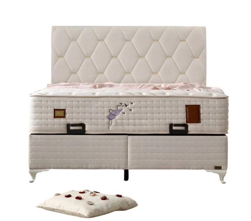 JVmoebel Polsterbett Elegantes Weißes Bett mit Matratze aus Textil und Holz, Made in Europe von JVmoebel