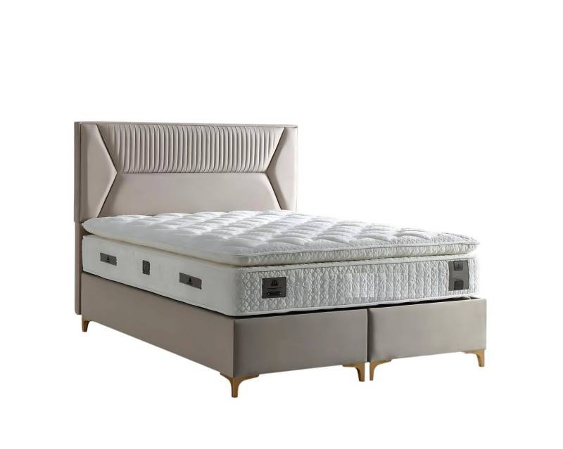 JVmoebel Polsterbett Elegantes beiges Bett mit Matratze aus Textil und Holz (Bett mit Matratze), Made in Europe von JVmoebel