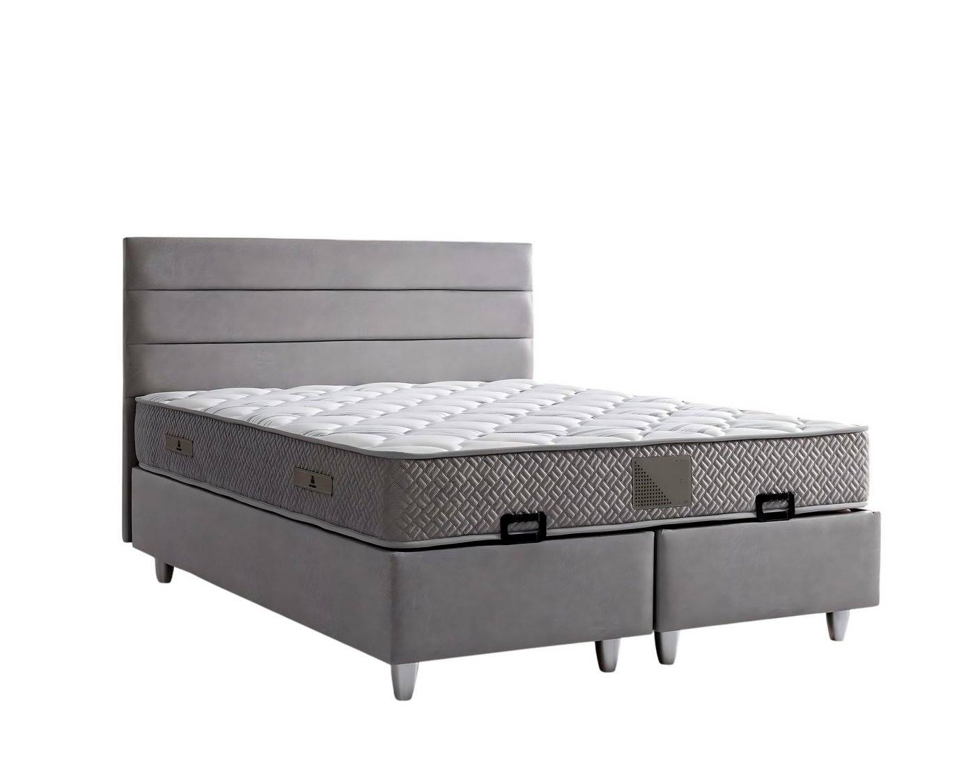 JVmoebel Polsterbett Elegantes graues Bett mit Matratze aus Textil und Holz (Bett mit Matratze), Made in Europe von JVmoebel