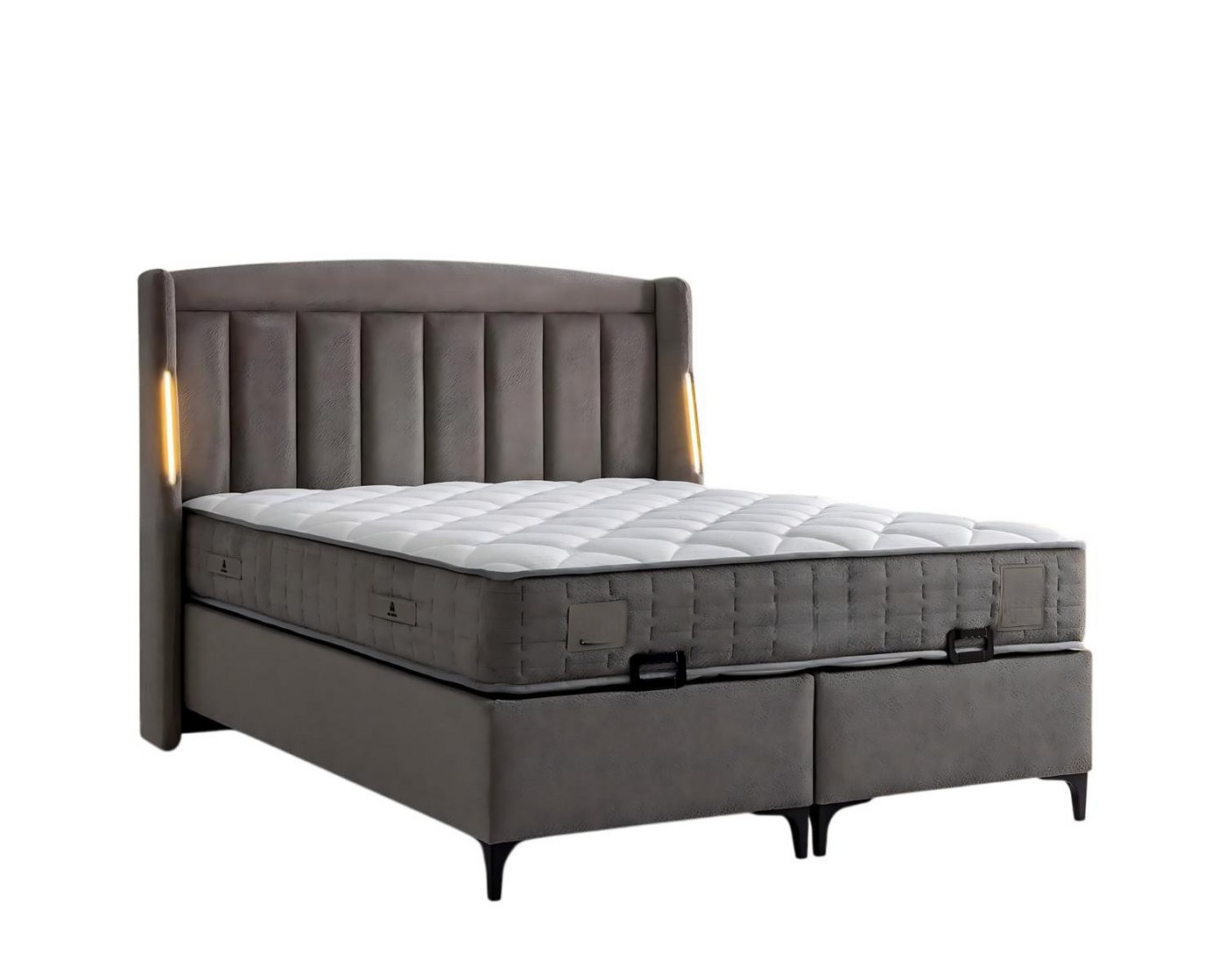 JVmoebel Polsterbett Elegantes graues Bett mit Matratze aus Textil und Holz (Bett mit Matratze), Made in Europe von JVmoebel