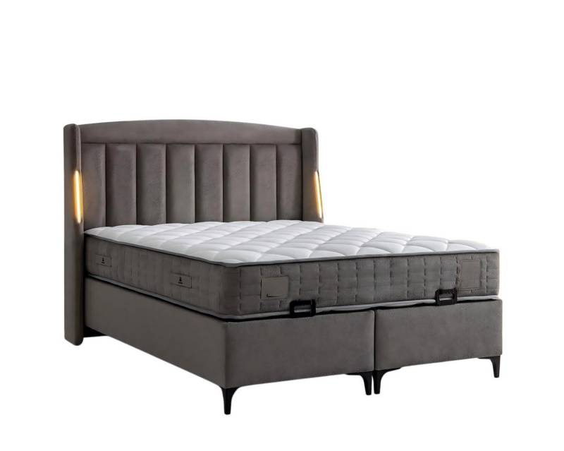 JVmoebel Polsterbett Elegantes graues Bett mit Matratze aus Textil und Holz (Bett mit Matratze), Made in Europe von JVmoebel
