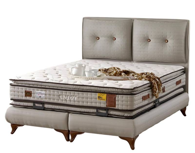 JVmoebel Polsterbett Elegantes weißes Bett mit Matratze aus Textil und Holz, Made in Europe JVmoebel Polsterbett Elegantes weißes Bett mit Matratze aus Textil und Holz, Made in Europe von JVmoebel