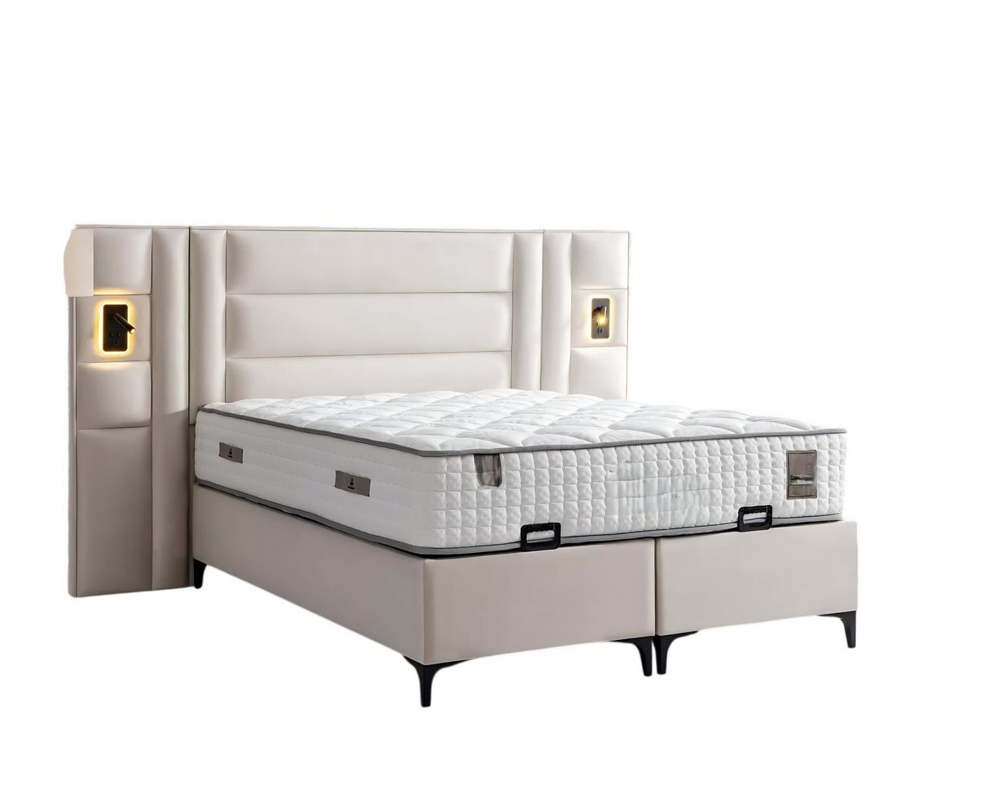 JVmoebel Polsterbett Elegantes weißes Bett mit Matratze aus Textil und Holz (Bett mit Matratze), Made in Europe von JVmoebel