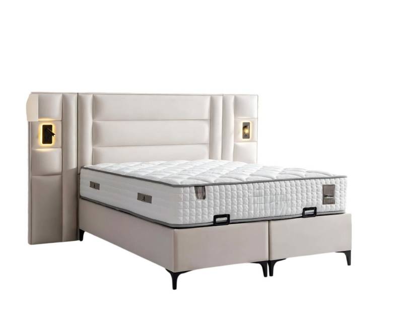 JVmoebel Polsterbett Elegantes weißes Bett mit Matratze aus Textil und Holz (Bett mit Matratze), Made in Europe von JVmoebel