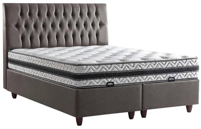 JVmoebel Boxspringbett Grau Holz Bett mit Matratze – Weiche Kontur für sanfte Atmosphäre (Bett mit Matratze), Made in Europa von JVmoebel