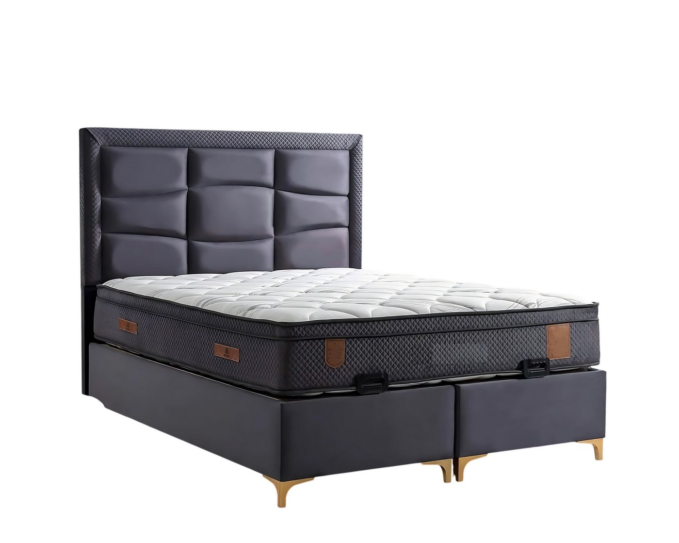 JVmoebel Polsterbett Grau modernes Bett mit Matratze aus Textil und Holz (Bett mit Matratze), Made in Europe von JVmoebel