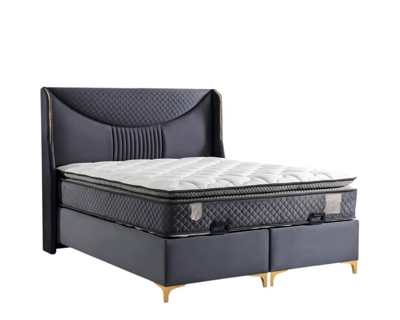 JVmoebel Polsterbett Grau modernes Bett mit Matratze aus Textil und Holz (Bett mit Matratze), Made in Europe von JVmoebel