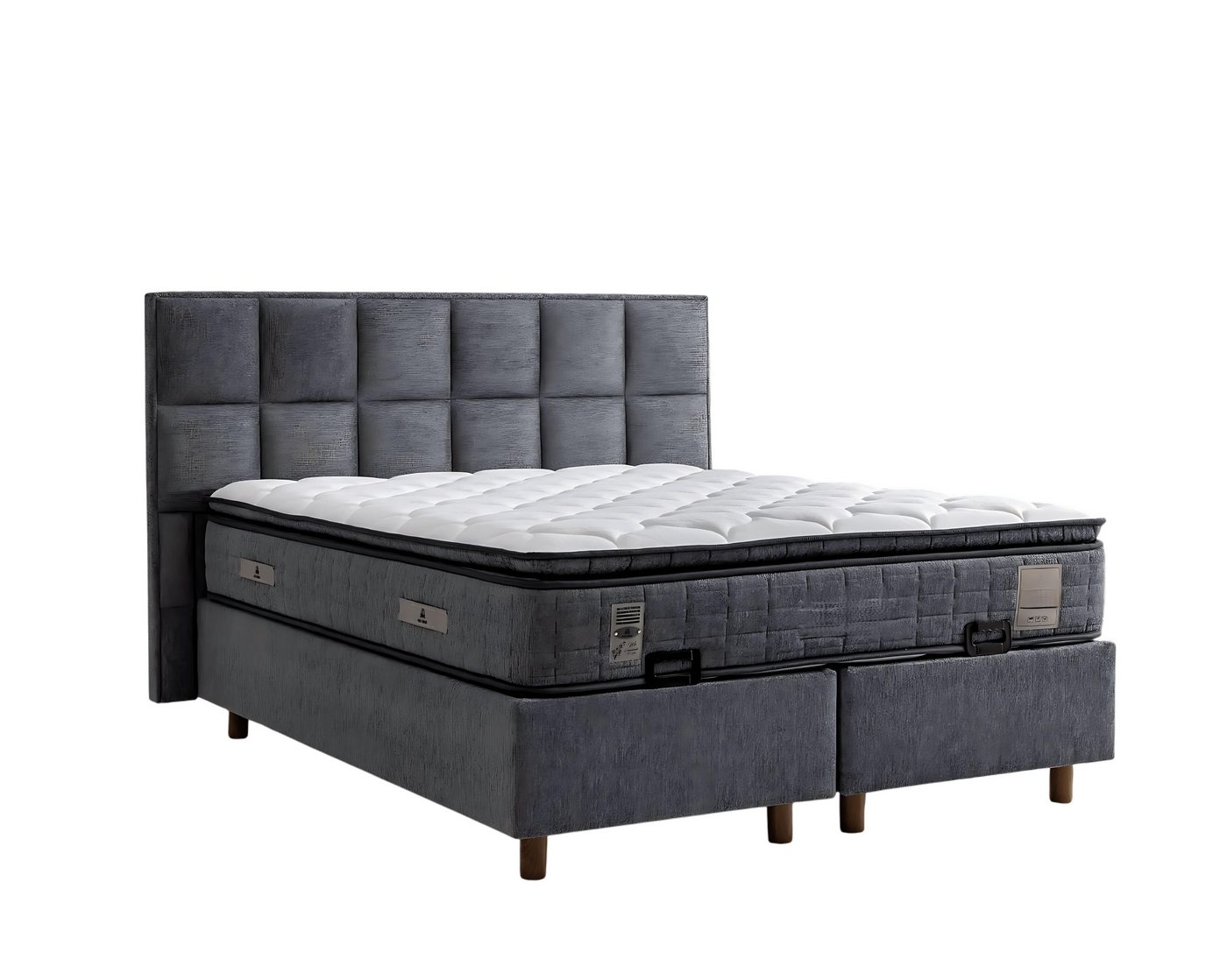 JVmoebel Polsterbett Grau modernes Bett mit Matratze aus Textil und Holz (Bett mit Matratze), Made in Europe von JVmoebel