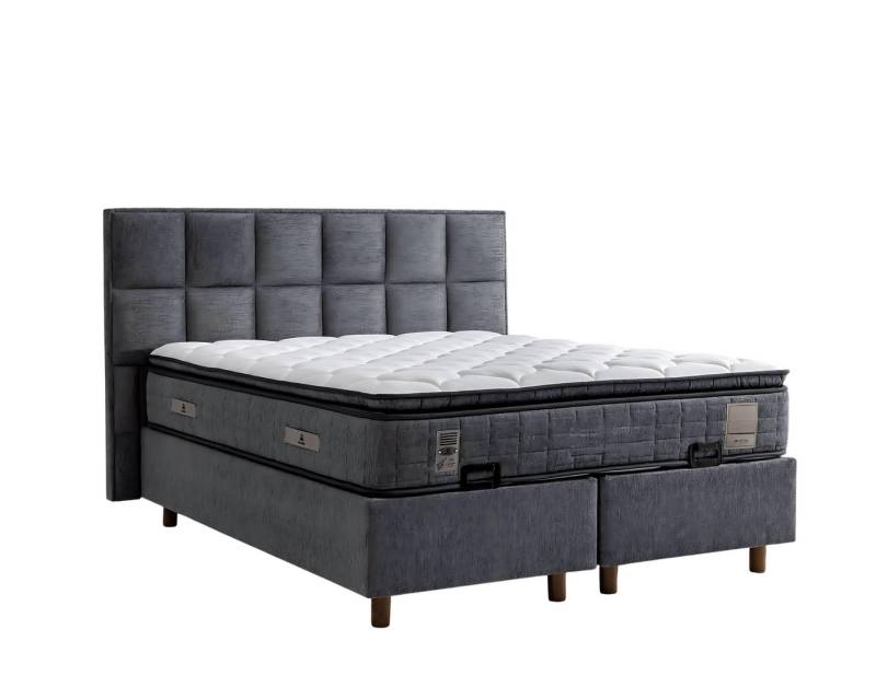 JVmoebel Polsterbett Grau modernes Bett mit Matratze aus Textil und Holz (Bett mit Matratze), Made in Europe von JVmoebel