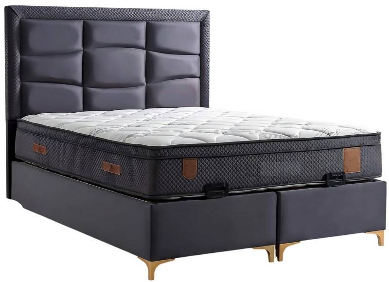 JVmoebel Boxspringbett Grau modernes Bett mit Matratze aus Textil und Holz (Bett mit Matratze), Made in Europa von JVmoebel
