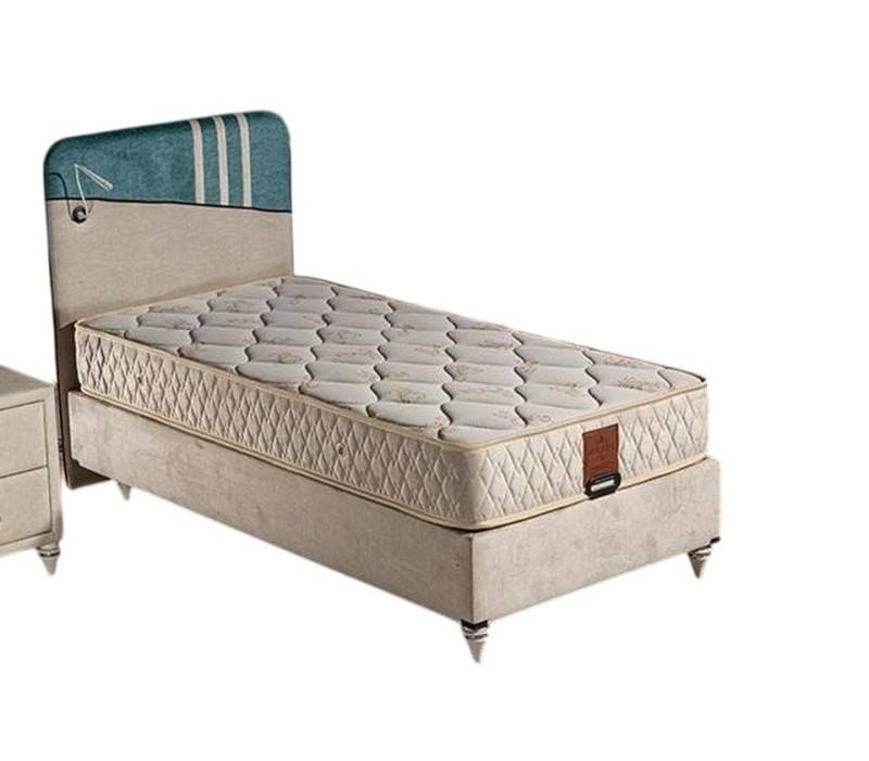 JVmoebel Polsterbett Modernes Bett mit Matratze aus Holz und Textil in Beige, Made in Europe JVmoebel Polsterbett Modernes Bett mit Matratze aus Holz und Textil in Beige, Made in Europe von JVmoebel