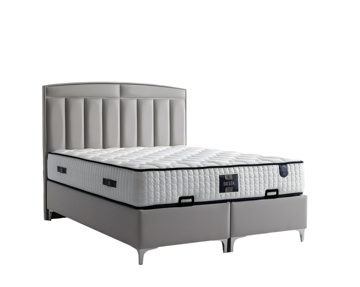JVmoebel Polsterbett Modernes graues Bett mit Matratze aus Textil und Holz (Bett mit Matratze), Made in Europe von JVmoebel
