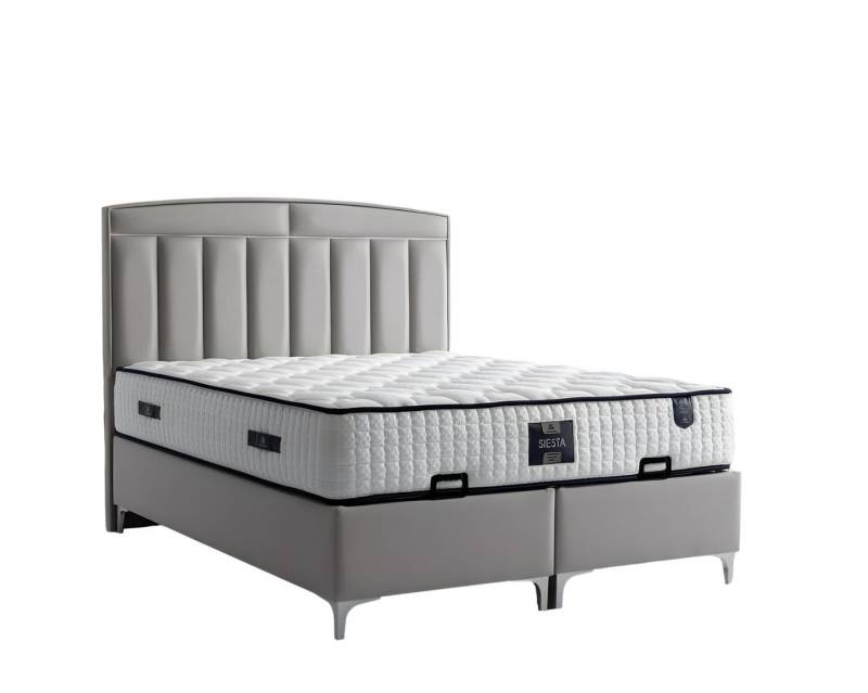 JVmoebel Polsterbett Modernes graues Bett mit Matratze aus Textil und Holz (Bett mit Matratze), Made in Europe von JVmoebel