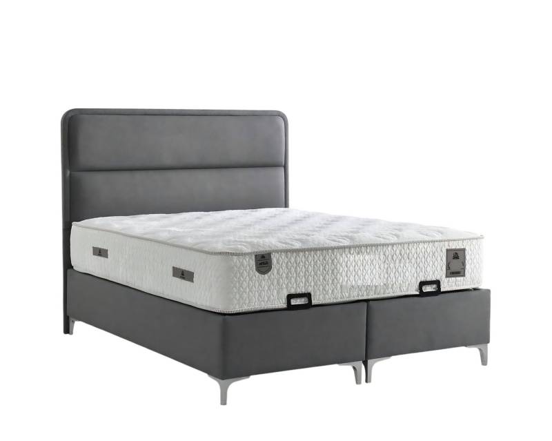 JVmoebel Polsterbett Modernes graues Bett mit Matratze aus Textil und Holz (Bett mit Matratze), Made in Europe von JVmoebel