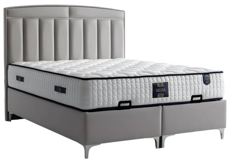 JVmoebel Boxspringbett Modernes graues Bett mit Matratze aus Textil und Holz (Bett mit Matratze), Made in Europa von JVmoebel
