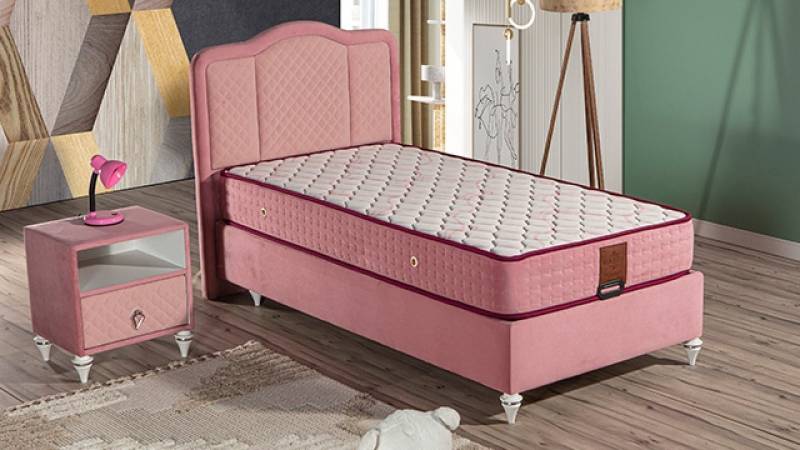 JVmoebel Einzelbett Rosa Bett mit Matratze aus Textil und Holz für Kinder, Made in Europe JVmoebel Einzelbett Rosa Bett mit Matratze aus Textil und Holz für Kinder, Made in Europe von JVmoebel
