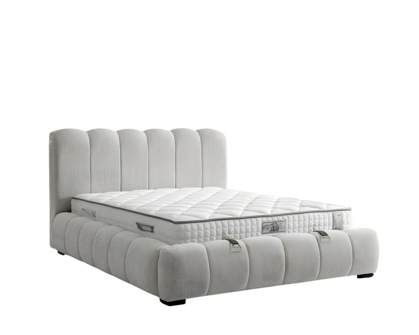 JVmoebel Polsterbett Weißes modernes Bett aus Textil mit hochwertiger Matratze (Bett mit Matratze), Made in Europe von JVmoebel