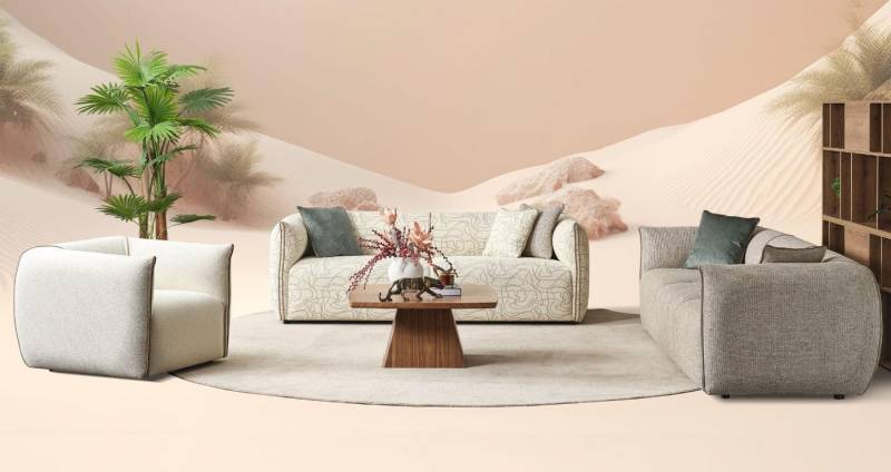 JVmoebel Polstergarnitur Beige Stoffsofa 3-Sitzer mit Sessel und Viersitzer Couchgarnitur, (3-tlg., Sofa 4 Sitzer, Sofa 3 Sitzer, Sessel), Made in Europa von JVmoebel