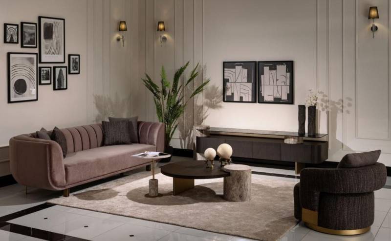 JVmoebel Sofa Braun Wohnzimmer Set: Sofa, Sessel und Couchtische 5tlg., 5 Teile, Made in Europa von JVmoebel
