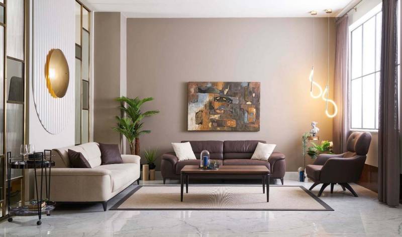 JVmoebel Polstergarnitur Braune Couchgarnitur aus Stoff - 3-teiliges Set mit Sessel, (3-tlg., 2x 3-Sitzer + 1x Sessel ohne Couchtisch), Made in Europa von JVmoebel