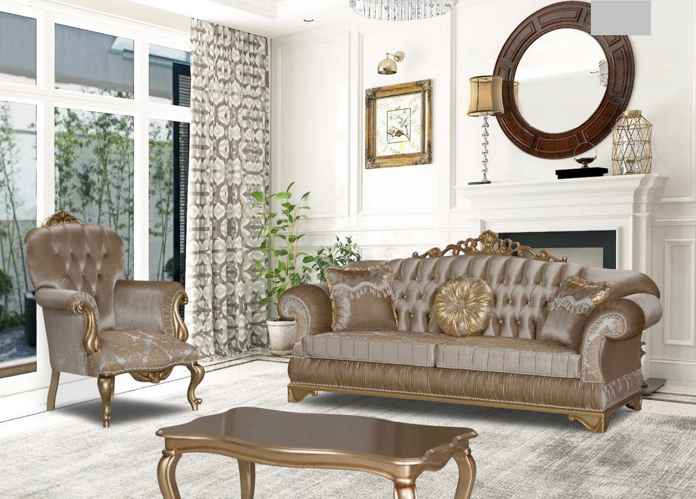 JVmoebel Polstergarnitur Chesterfield Design Sofa Set mit Polstersessel und Tisch, (3-tlg., 1x 3-Sitzer + 1x Sessel + 1x Couchtisch), Made in Europa von JVmoebel
